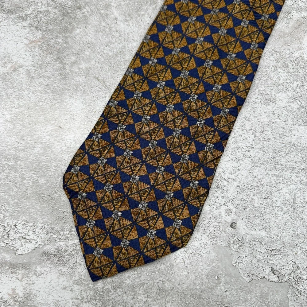 Ermenegildo Zegna Silk Tie Mens One Size Blue‎ Geometric Made In Italy Necktie
